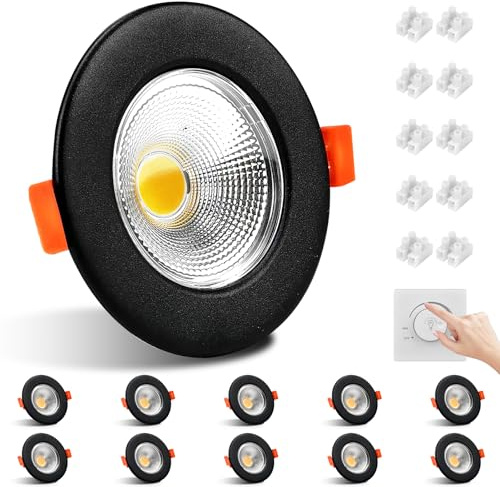 Allesgute 10er LED Einbaustrahler 230V Dimmbar Schwarz Led Spot Flach 10W 850LM Einbauleuchten 65-85mm Lochmaß Einbauspots 4000K Neutralweiß für Schlafzimmer Küche Wohnzimmer