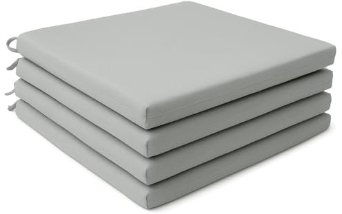 4Pcs Dining Garden Chair Seat Pads with Ties for Kitchen, Living Room, Patio, Office – Indoor Outdoor Foam Cushions with Removable Covers (Silver Grey)