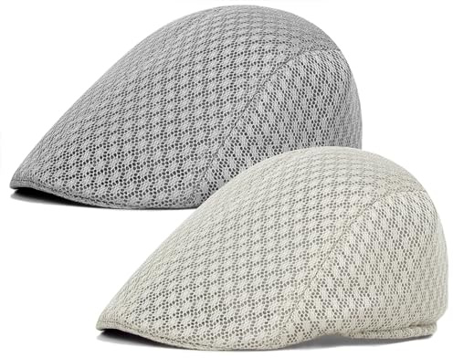 Xinveen 2 Pack Men's Mesh Cap Breathable Summer Newsboy Hat Beret Ivy Cap Irish Hiking Fisherman Hats