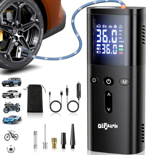 Compresor Aire Portatil, Inflador Ruedas Coche Inflador Electrico Inalámbrica de 150 PSI para Neumáticos de Coche con Potente Batería, Manómetro Digital, luz LED y Función de Apagado Automático