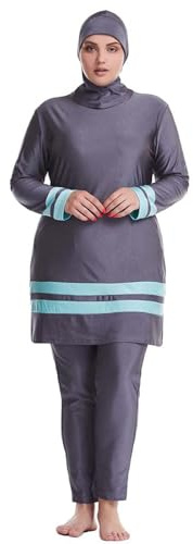 Traje de baño Conservador Burkini Tradicional islámico para Mujeres Musulmanas, Traje de baño de Tres Piezas con Mangas largas y Pantalones Largos y Gorro de baño Casual