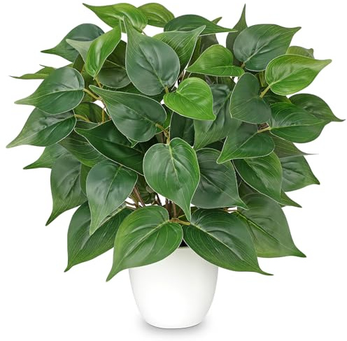 Hollyone 40CM Artificial Jade Pothos in White Pot, 15.7'' Fake Plants for Home Decor, Realistic Faux Greenery for Living Room, Kitchen Table Centerpiece, Shelf, Windowsill Decorations
