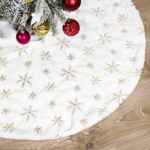 CaiTang Jupe pour Sapin de Noël, Jupe de Sapin noël Blanche, Jupe Sapin Or Flocon de Neige, Décoration Cache Pied au Bout de Sapin, Tapis Sapin pour Arbre de Noël Décorations, Or 78cm