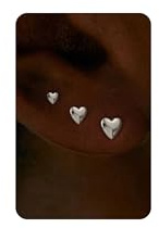 HANLI 3 Pairs Silver Flat Back Earrings for Women Hypoallergenic Sterling Silver Post Helix Piercing Jewellery Small Heart Stud Cartilage Tragus Earring Gifts for Teenage Girls