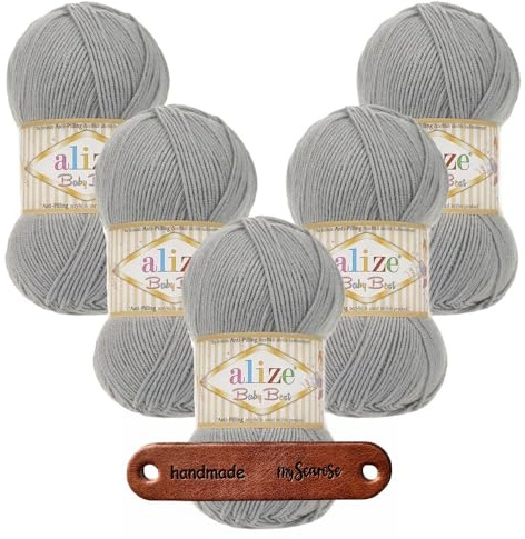 ALIZE 5 x 100g Baby Best 344 Grey Premium Wolle babyweich ohne Fusseln für Babykleidung Decken und Accessoires hautfreundlich pflegeleicht für das ganze Jahr mit mySearose Label