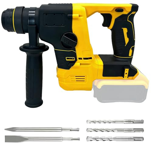 Hammer Drill Cordless for Dewalt 20V Max Battery, 1100W Electric Rotary Hammer Drills with 360° Auxiliary Handle and 5PCS Drill Bits, for Concrete, Masonry, Wood (Not Included Batteries and Charger)