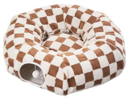 Katzenspieltunnel | Waschbares Nest mit abnehmbarem Kissen – Katzentunnel Donut Kätzchenbett – zur Bereicherung Welpe Hund Indoor Wohnzimmer Home Decor Balkon Wohnung Winter