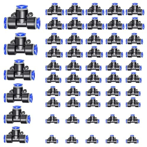 BDHYYM 50 Stk 3 Wege T-Stücke, Pneumatische Steckverbindung Schnellkupplung | Push in Connect Pneumatik Fitting, Kunststoff Rohr PE Luftleitungsadapter für Verbindung von Luft Schlauch 4/5/6/8/10/12mm