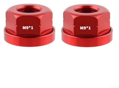 2PCS M9*1.0 Bicycle Hub Nuts, 2 Pack Aluminum Alloy Bike Wheel Locknuts for Folding and Fixed Gear Bikes, CNC Machined Lightweight Fasteners, Smooth Polished Edges, Black Red Golden Blue Grey(Red)