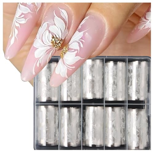 Nymora 10 Rollen Weiße Blumen Transferfolie für Nägel Nageldesign Zubehör