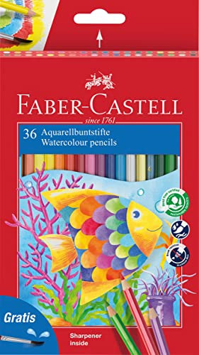 FABER-CASTELL 114437 - Buntstifte Set Classic Colour, Aquarellstifte, 36-teilig, bruchsicher, inkl. Pinsel