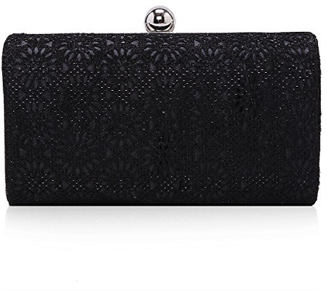 Damara Blume Muster Handlich Elegant Party Hochzeit Brauttasche Abendtasche, Schwarz