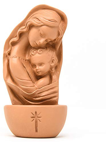 Catholic Gift Shop Ltd Madonna & Child Terracotta Acquasantiera – con Preghiera (3023)