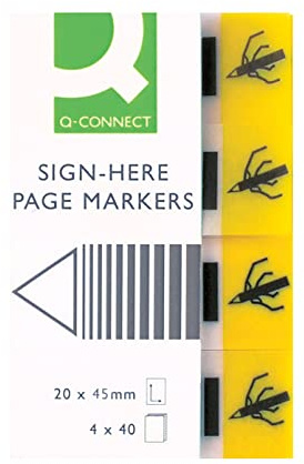 Q-CONNECT Index Haftstreifen/ 4x40 Blätter pro Packung/ 45x20mm/ aus PP-Folie/Textstreifen Beschreibbare/Folienstärke 50mic/ Farbe: gelb/