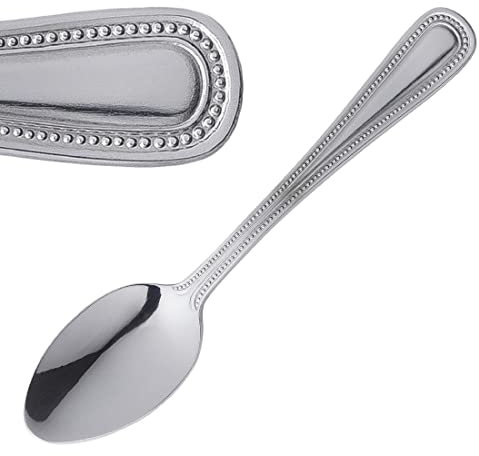 Olympia Bead Coffee Spoons Set (Pack of 12), Silver, High Polish Finish, Size: 120(L) mm, Material: 18/0 Stainless Steel, Beaded Border on Handle, Small Teaspoon, C218