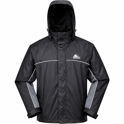 Cox Swain Outdoor Jacke Helki - Regenjacke Herren wasserdicht atmungsaktiv 5.000 mm, winddicht mit Kapuze, leichte Funktionsjacke Herren für Wandern, Fahrrad, Arbeit & Freizeit - Black/Grey, Size: M