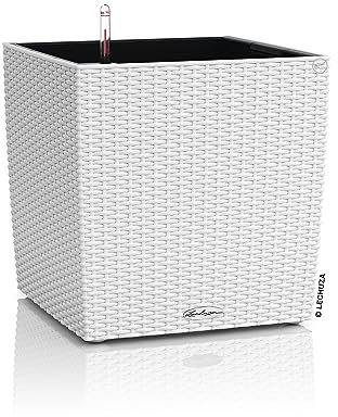 Lechuza – Pot de Fleurs d’Extérieur et d'Intérieur – Cottage Cube – Réserve d'Eau Intégrée – Coloris Blanc – 40 x 40 x 40 cm