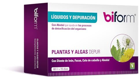 Dielisa - Biform Plantas y Algas Drenante, Complemento Alimenticio a Base de Fucus, Diente de León, Cola de Caballo y Abedul, Ayuda a Disminuir la Retención de Líquidos, Depurar y Saciar - 60 Cápsulas