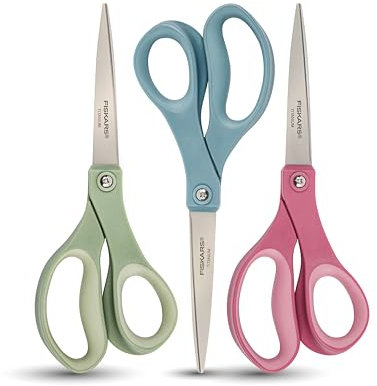 Fiskars SoftGrip Titanium Scissors - Contoured Performance All Purpose - 8 Titanium - Straight Paper Scissors for Office, and Arts and Crafts - 3-Count