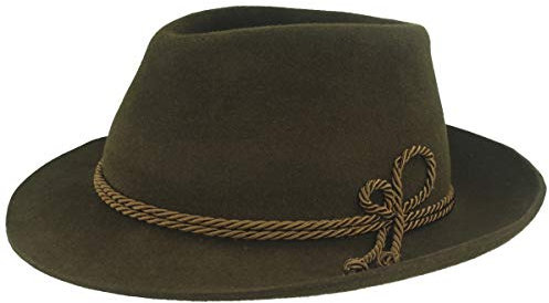 Breiter Herren Velour Trachten-Hut Filz-Hut Herren-Hut – Tiefenbacher – 100% Haarfilz Seiden-Kordel-Garnitur – Bogart – Wasserabweisend Olive 56
