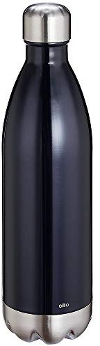 cilio ELEGANTE Trinkflasche Edelstahl schwarz, 1L, auslaufsicher, Thermosflasche auch für kohlensäurehaltige Getränke, hält bis zu 18h warm und 24h kalt