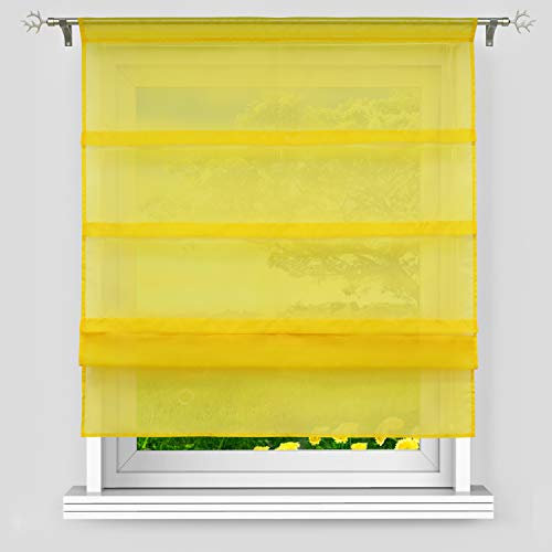 Delien Voile Raffrollo mit Falten Desgin unifarbene Faltrollo mit Tunnelzug transparente Gardine BxH 140x140cm gelb 1 St.