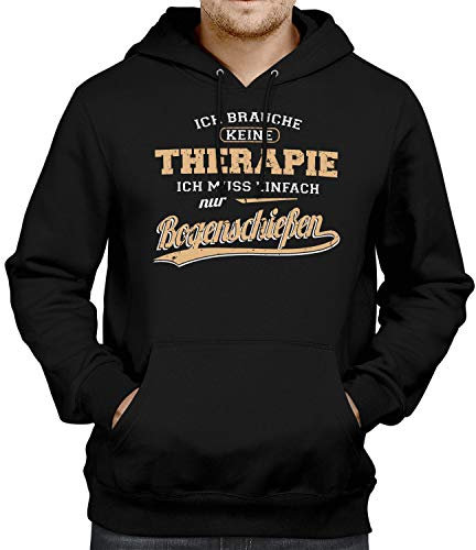 Fashionalarm Herren Kapuzenpullover - Ich brauch Keine Therapie - Bogenschießen | Fun Hoodie mit Spruch als lustige Geschenk-Idee Bogen Schießen, Schwarz 4XL