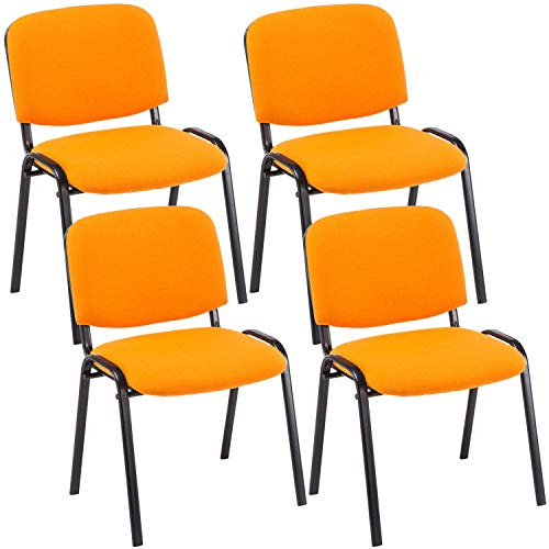 CLP 4er Set Besucherstuhl Ken Stoff I Stapelstuhl Mit Robustem Metallgestell I Polsterstuhl Mit Rückenlehne, Farbe:orange