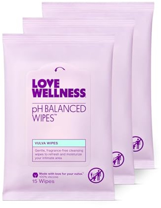Love Wellness pH Balancing Wipes for Women | Fragrance-Free | Vulva Cleanser for Balanced pH, Intimate Health & Hygiene | Non-Irritating with Aloe Vera for Sensitive Skin | Travel Size | 3-Pack