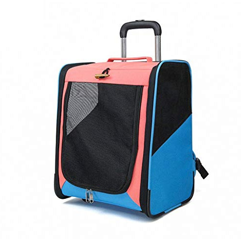 KHUY Caisse Transport Chat 10 kg, 2 en 1 Chariot Sac a Dos Sac de Transport a roulettes pour Chien Chat pour Les Petites et Moyennes Chiens Chat Sortant, Convient pour Voyage (Color : Pink Blue)