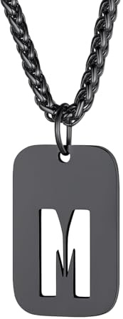 Richsteel Collana con Ciondolo a Forma di Lettera A-Z 26 Personalizzabile con Lettera dell'Alfabeto con Catena di Grano Resziabile Placcato Oro/Nero e Acciaio Inossidabile Gioielli Unisex