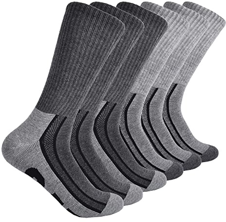 Caterpillar Men's 6-Pack Half Cushioned Crew Socks, Charcoal Logo, Large