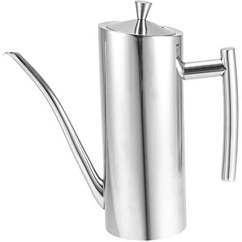 Jenngaoo Olivenöl Spender, Silber Edelstahl Ölkännchen Ölflaschen mit Tropffreier Ausgießer und langem Mund Öl Spender Für Küche Restaurant BBQ - 700ml / 21.7oz