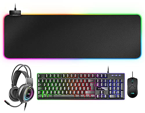 Mars Gaming MCPEX, Combo Teclado H-Mech, Ratón, Auriculares RGB y Alfombrilla RGB XXL, Idioma Francés AZERTY