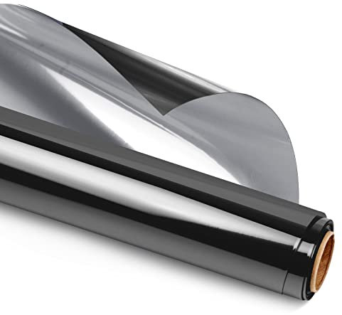 KESPEN One Way Window Film Privacy, Mirror Window Tint Heat Control Non Adhesive, Daytime Privacy Protection Reflective Window Tint For Home, Anti UV Static Cling, Black-Silver, 44.5 x 200cm