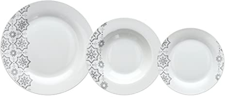 Tognana Brina, middagsservis för 6 personer, 18 stycken, porslin, vit och silver