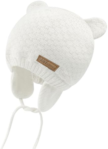 SEYUFN Babymütze, für Jungen und Mädchen, gestrickte Hündchen für Babys und Kleinkinder, mit Fleece-Futter, 0-36 Monate(Weiß,1-3 Jahre)