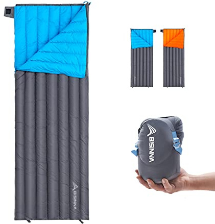 BISINNA Daunenschlafsack,Ultraleicht 3 Jahreszeiten Schlafsack Kleines Packmaß Schlafsack 650FP Kompakt Warmer Mumienschlafsack für Camping and Trekking Outdoor (Blau)
