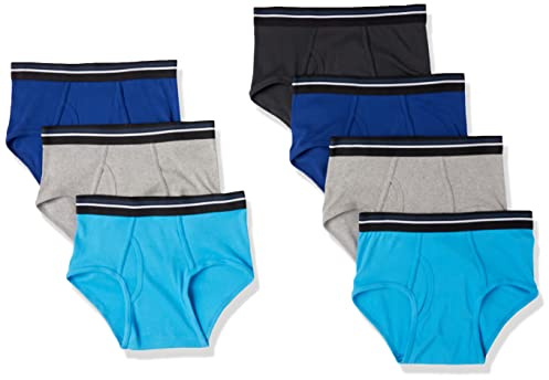 Amazon Essentials Men's Cotton Breathable Tag-Free Brief Underwear, Pack of 7, Black/Blue/Grey, M
