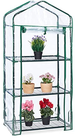 Relaxdays Serra per Il Balcone, in Acciaio e Telo in PVC, Vivaio, Giardinaggio, HLP: 128 x 60 x 40 cm, Verde Trasparente