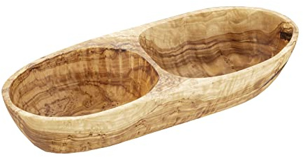 APS Cuenco de olivo: 26,5 x 11 cm, altura: 5 cm de madera de olivo 0,6 litros (cada pieza es única. El color y las vetas pueden variar)