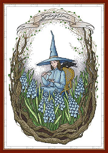 Abillyn Stickerei-Kreuzstich-Set, Frühling in Zauberwelt, mit aufgedrucktem Muster, Starter-Set (Frühling)