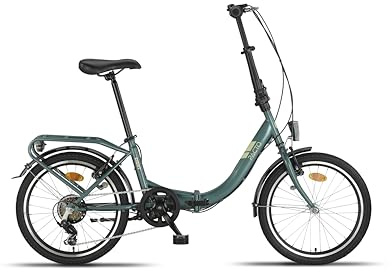PACTO Eight Bicicleta Plegable - Bicicleta Holandesa - 27 cm Marco de Acero- 20 Pulgadas Llantas de Aluminio - 6 Engranajes - V-Frenos - Fácil de Plegar - Verde