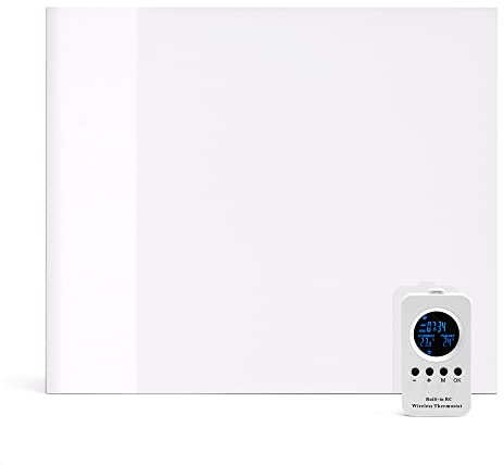 ULCANO Infrarot-Strahlungspanel mit Karbon-Kristallen, 350 W, 60 x 70 cm, Thermischer Komfort, Geringer Verbrauch, Maximale Effizienz, Gehärtetes Glas, GLASS ECO PRO + Fernbedienung Thermostat