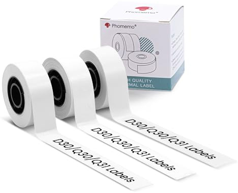 Endlosetiketten für Phomemo D30/Q31, Weiße Klebeetiketten 15mmx6m | Thermo-Etikettenrolle für D30,D30N,Q31,Q30 Bluetooth Etikettendrucker,BPA freie,3 Rollen Endlosetiketten