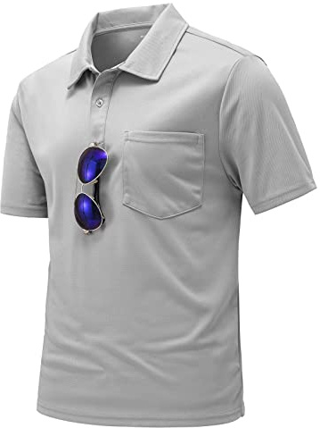 donhobo Pikétröjor för män, Kläder Herr, kortärmad, snabbtorkande, utomhus, golf, tennis, sport, t-shirt, sommar, pikétröjor med fickor, LJUSGRÅ, XXL