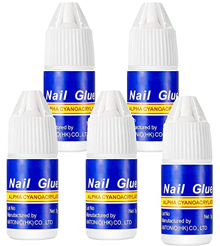 5 Pack Nail Glue Extra Strong Quick-Dry Adhesive for False Nails, Tips & Rhinestones – Professional Salon & Home Use Nail Art Decoration 3ml Each Bottle