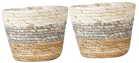 GANAZONO Blumenübertopf 2 Stück Seegras-Pflanzkorb Blumentöpfe Abdeckung Aufbewahrungskorb Pflanzenbehälter Handgewebter Korb Mit Kunststoffeinlagen Für Drinnen Draußen 15 X 12 cm