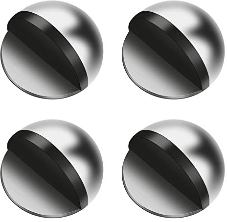 HuaJiao 4Pcs Self Adhesive Floor Door Stoppers, Polished Oval Door Stopper Floor Mounted Half Moon Doorstop Wall Protector Door Stop with Glues for Hard Floor Glass, Silver