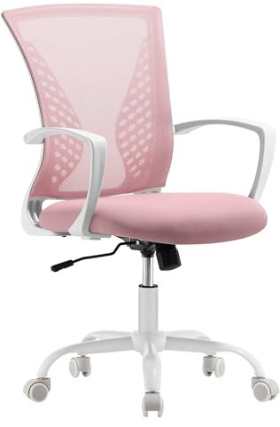 SONGMICS Bürostuhl, Schreibtischstuhl mit Netzbespannung, höhenverstellbarer Computerstuhl, Drehstuhl, Wippfunktion, atmungsaktiv, Büro, Arbeitszimmer, bis 120 kg belastbar, pastellrosa OBN022R02
